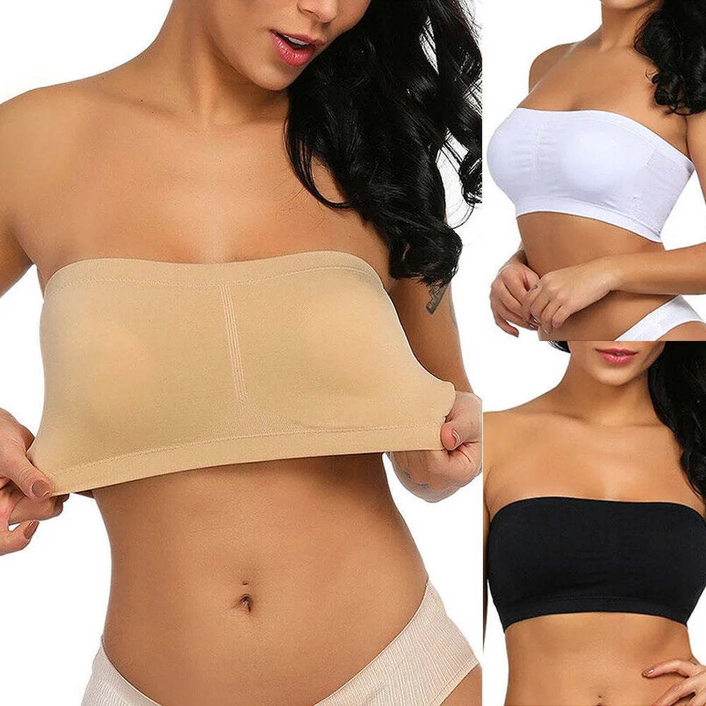 1Pcs Women'S Bra plus Size Strapless Bra Thin Removable Chest Cushion Top Stretchy Seamless Invisible Bra S-6XL