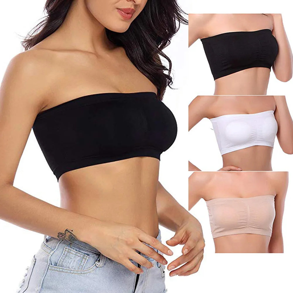 1Pcs Women'S Bra plus Size Strapless Bra Thin Removable Chest Cushion Top Stretchy Seamless Invisible Bra S-6XL