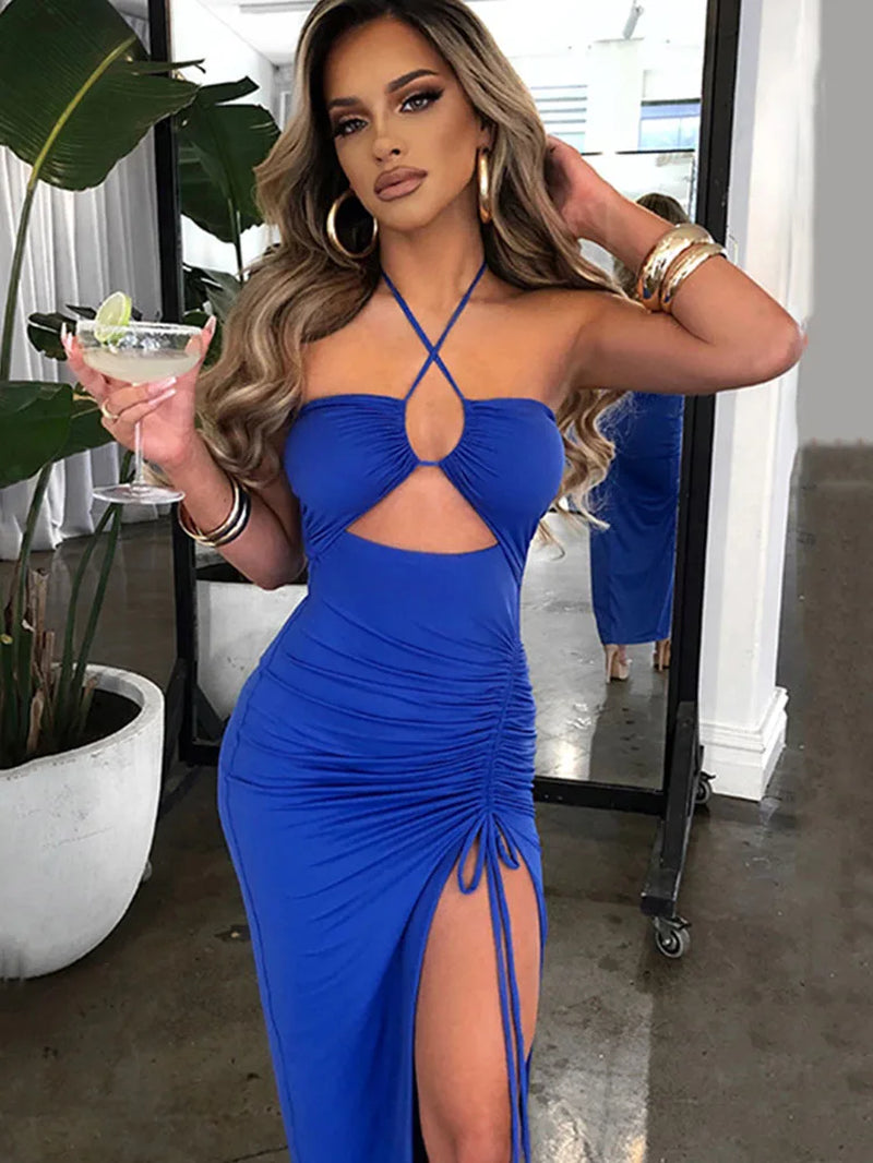 Sleeveless Sexy Female Midi Backless Dresses Slim Night Club Party Women'S Dress Bodycon Vestidos Elegantes Para Mujer