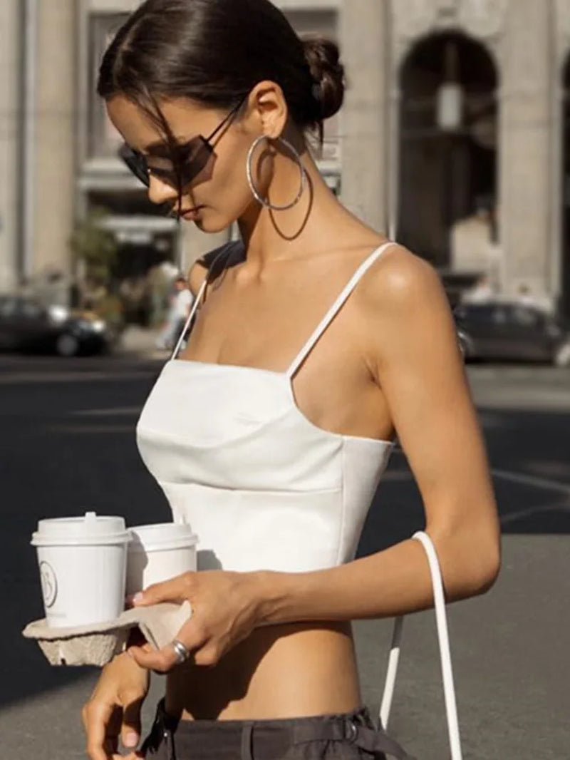 Spaghetti Strap Tank Top Sexy Backless Bandage Skinny Crop Tops 2024 Summer Elegant Lace up Party Streetwear Women Camis