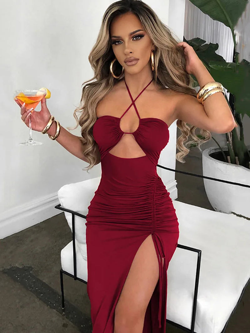 Sleeveless Sexy Female Midi Backless Dresses Slim Night Club Party Women'S Dress Bodycon Vestidos Elegantes Para Mujer
